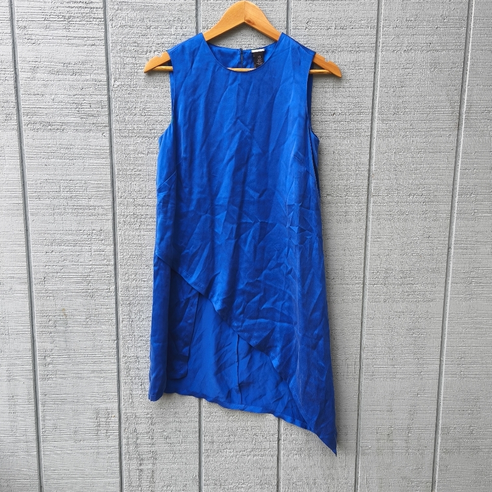NWT Chico's Black Label 100% Silk Satin Asymmetrical Tunic sz XXS/XS Blue